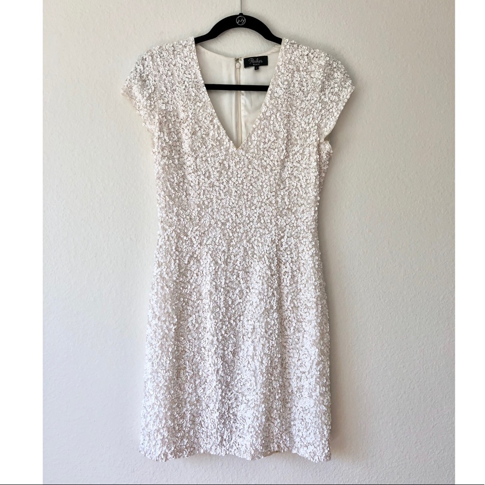 Parker white sequin dress.